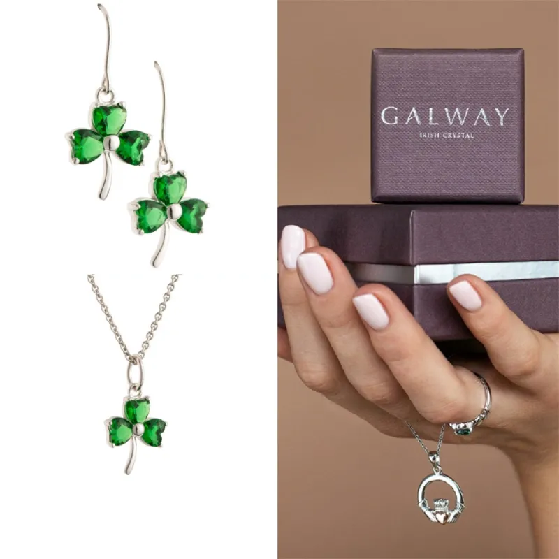 Galway Crystal Shamrock Green Sterling Silver Set sold by Belleek