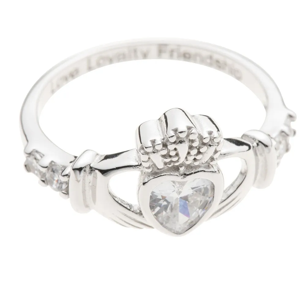 Galway Crystal Jewellery Claddagh Crystal Bezel Setting Sterling Silver Ring sold by Belleek