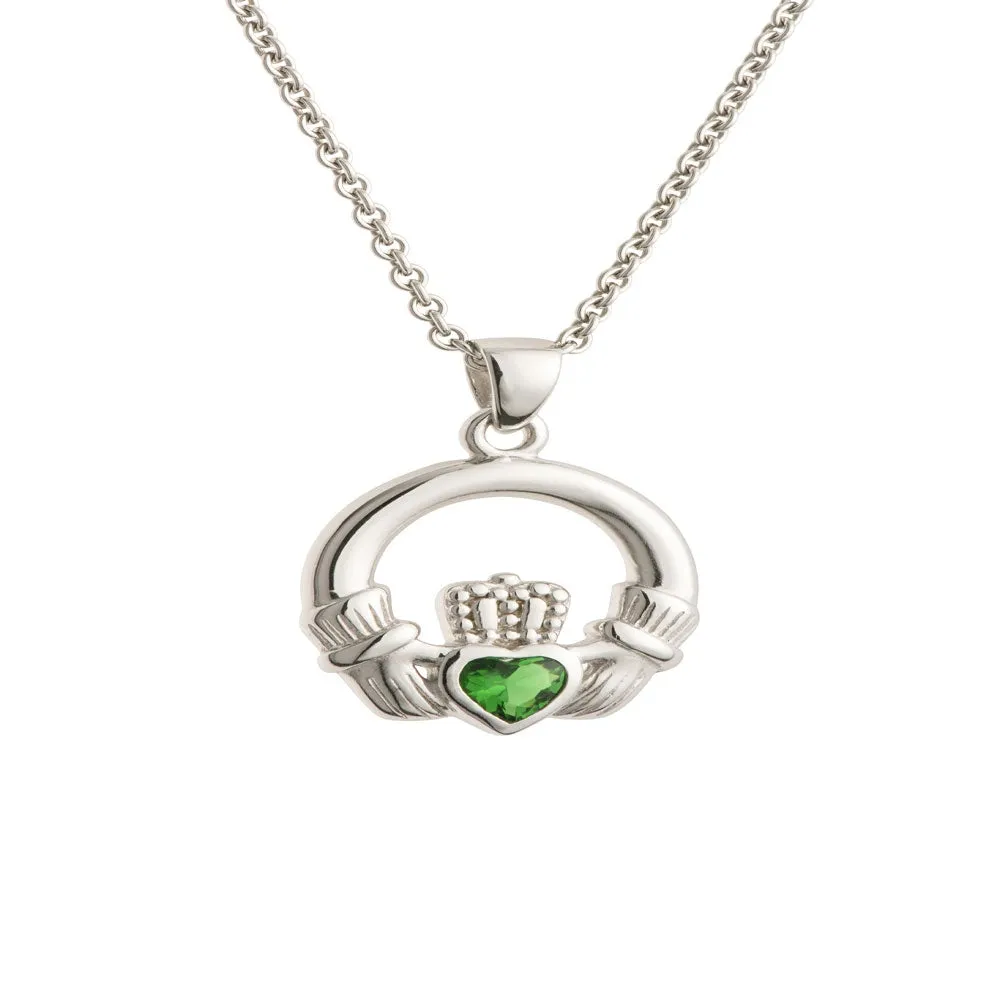 Galway Crystal Green Crystal Claddagh Sterling Silver Pendant sold by Belleek