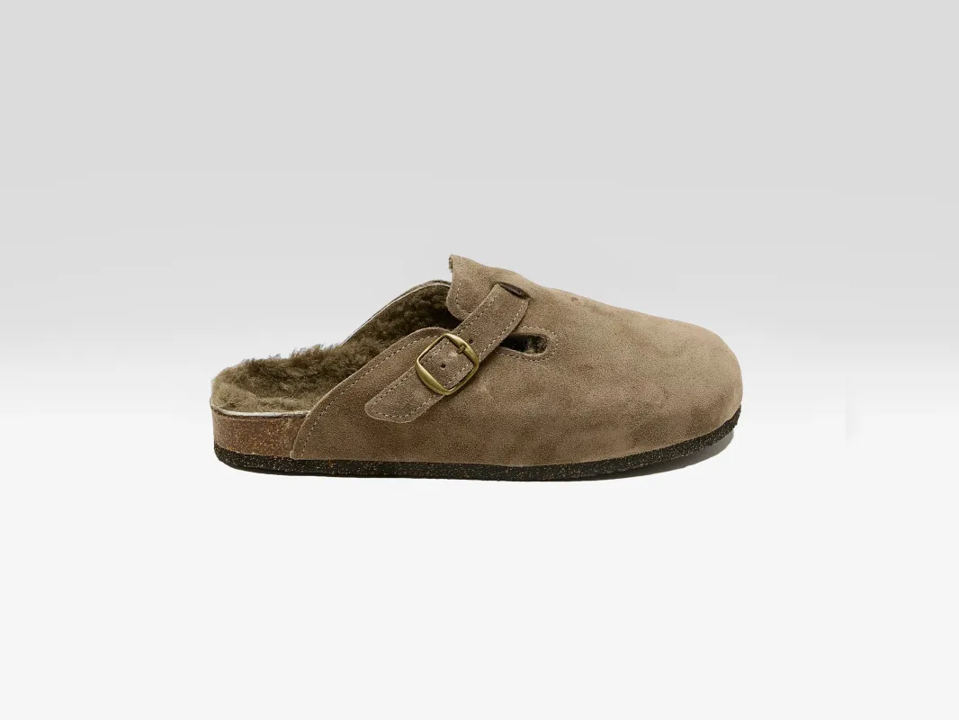 Taupe Velour Clogs (242 / W / KHAKI) sold by Bellerose