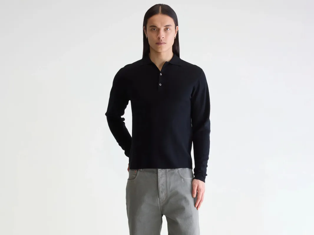 Dynay slim polo sweater (252 / M / BLACK) sold by Bellerose