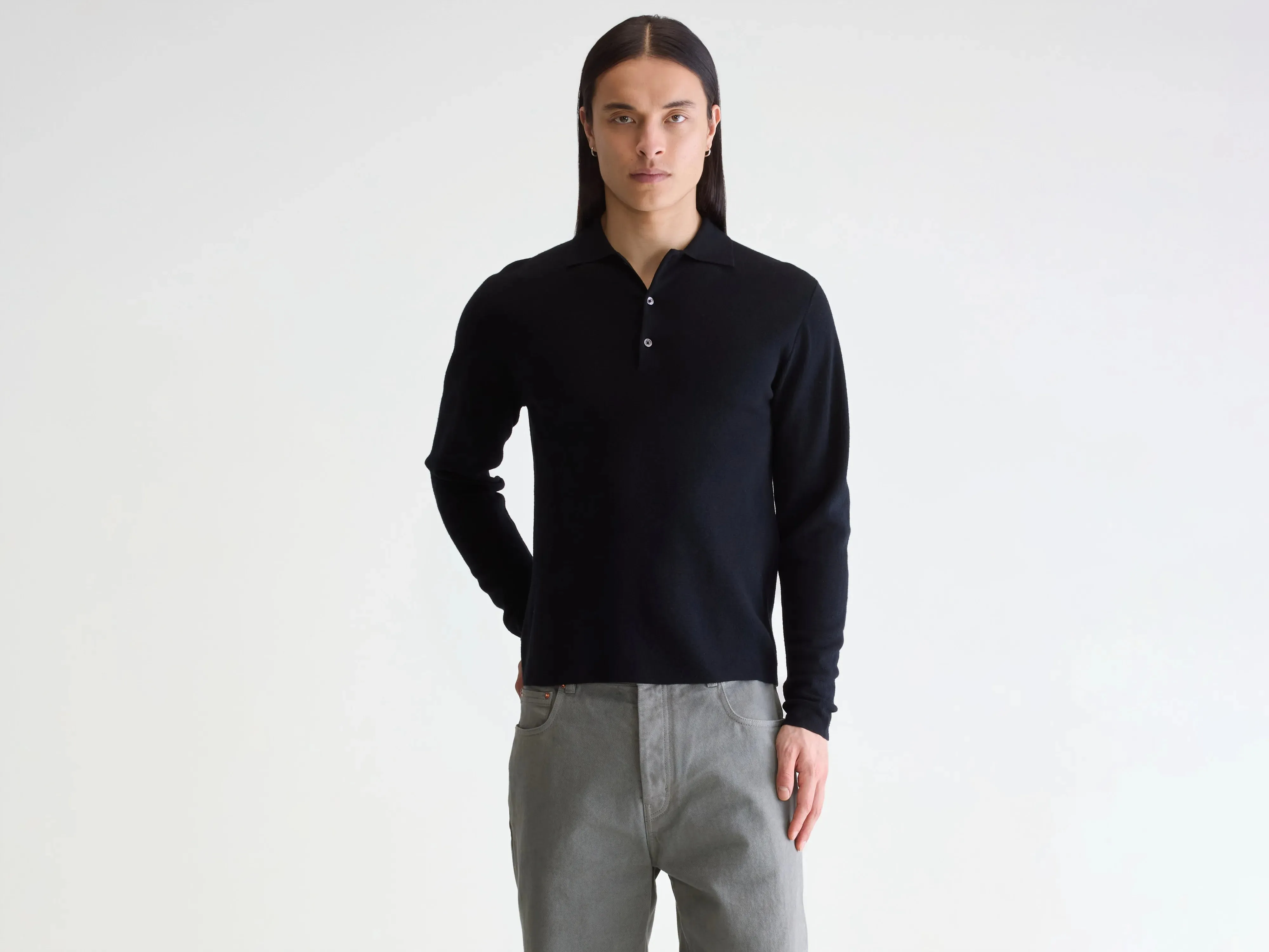 Dynay slim polo sweater (252 / M / BLACK) sold by Bellerose