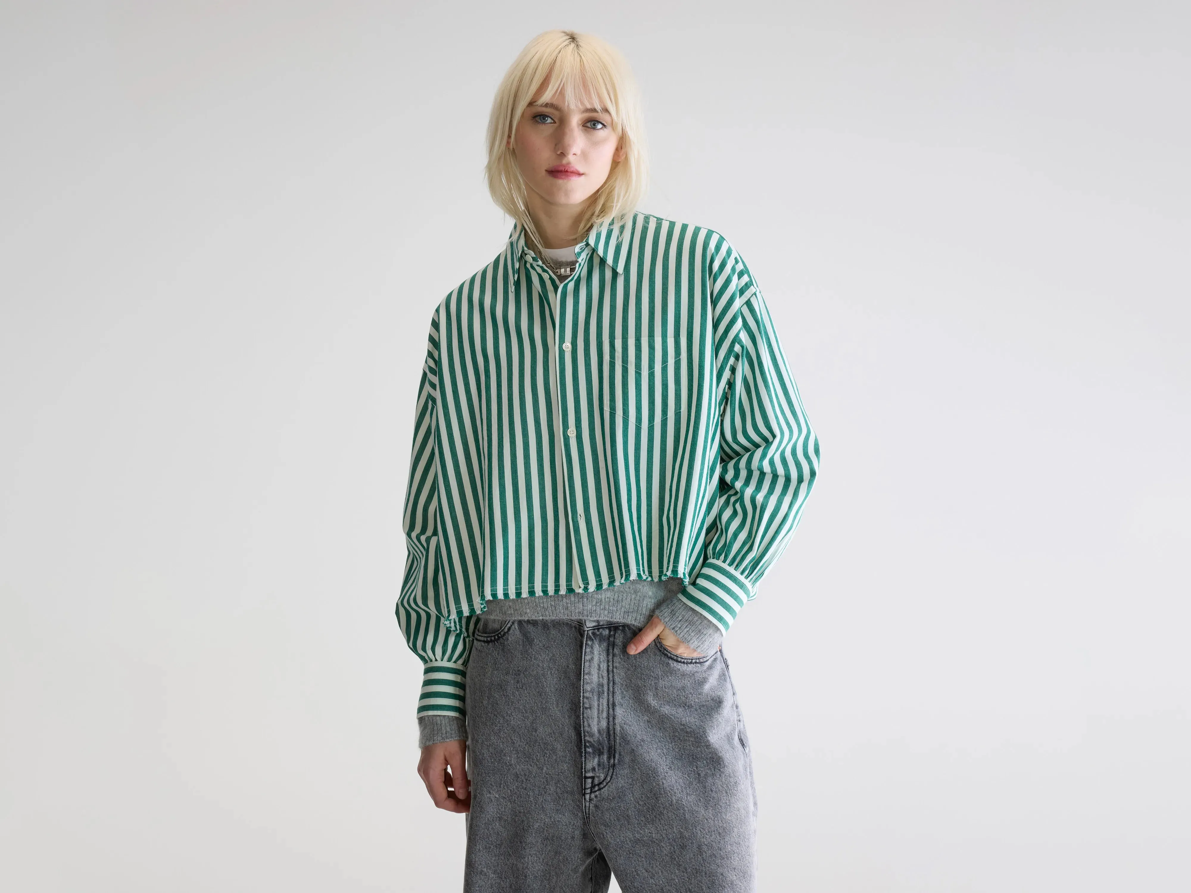 Kraft cropped poplin shirt (252 / W / STRIPE B) sold by Bellerose
