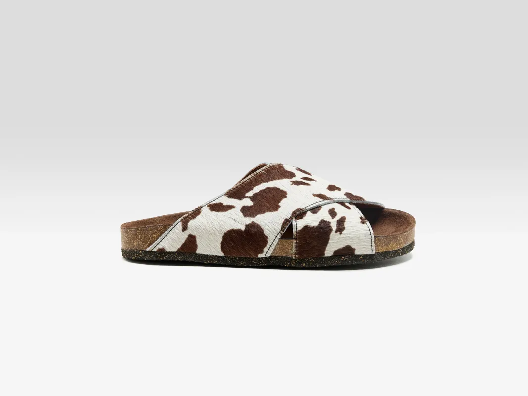 Cowprint Ponyhair Cross Sandals  (261 / W / BROWN) sold by Bellerose