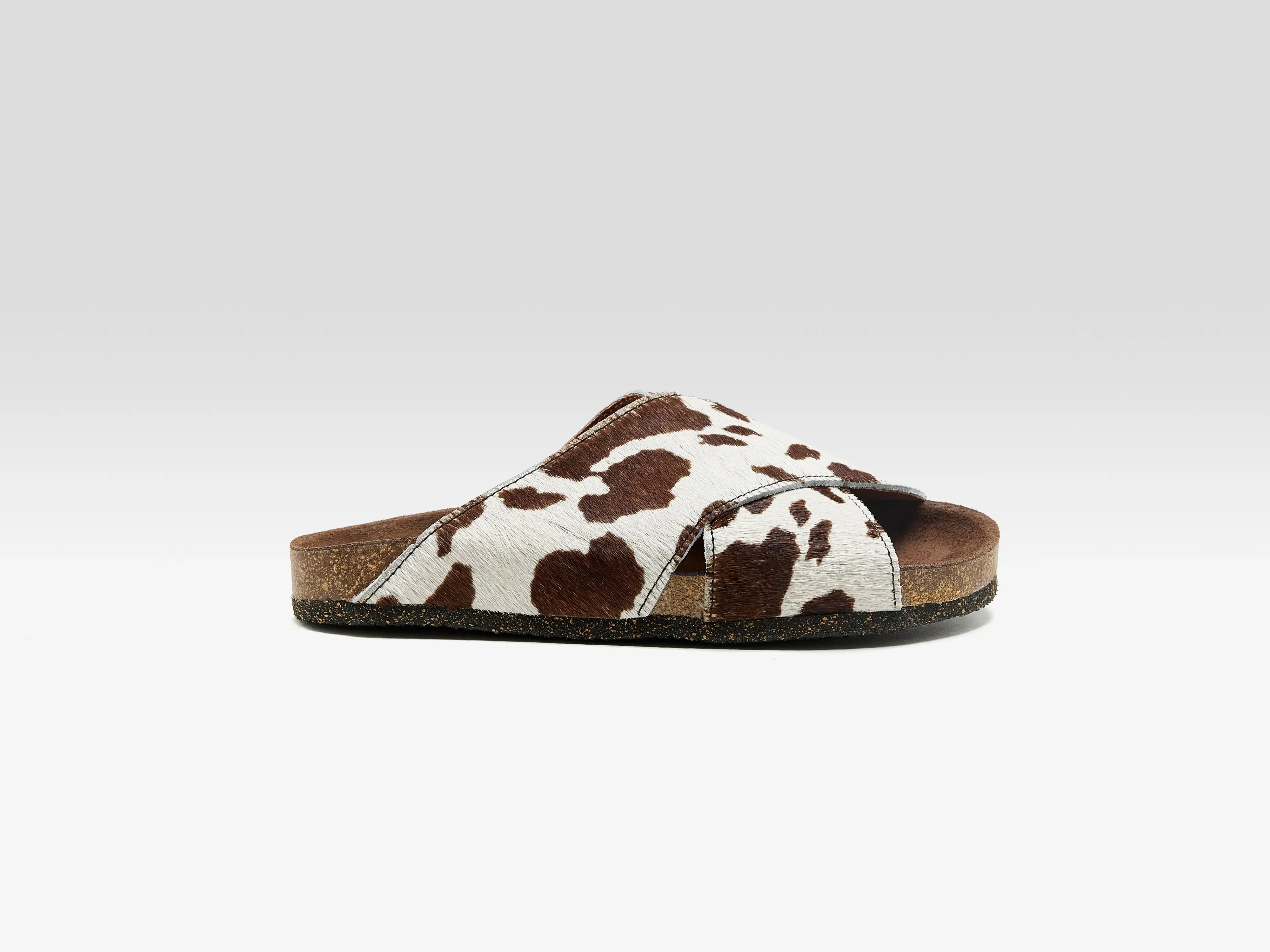 Cowprint Ponyhair Cross Sandals (261 / W / BROWN) sold by Bellerose