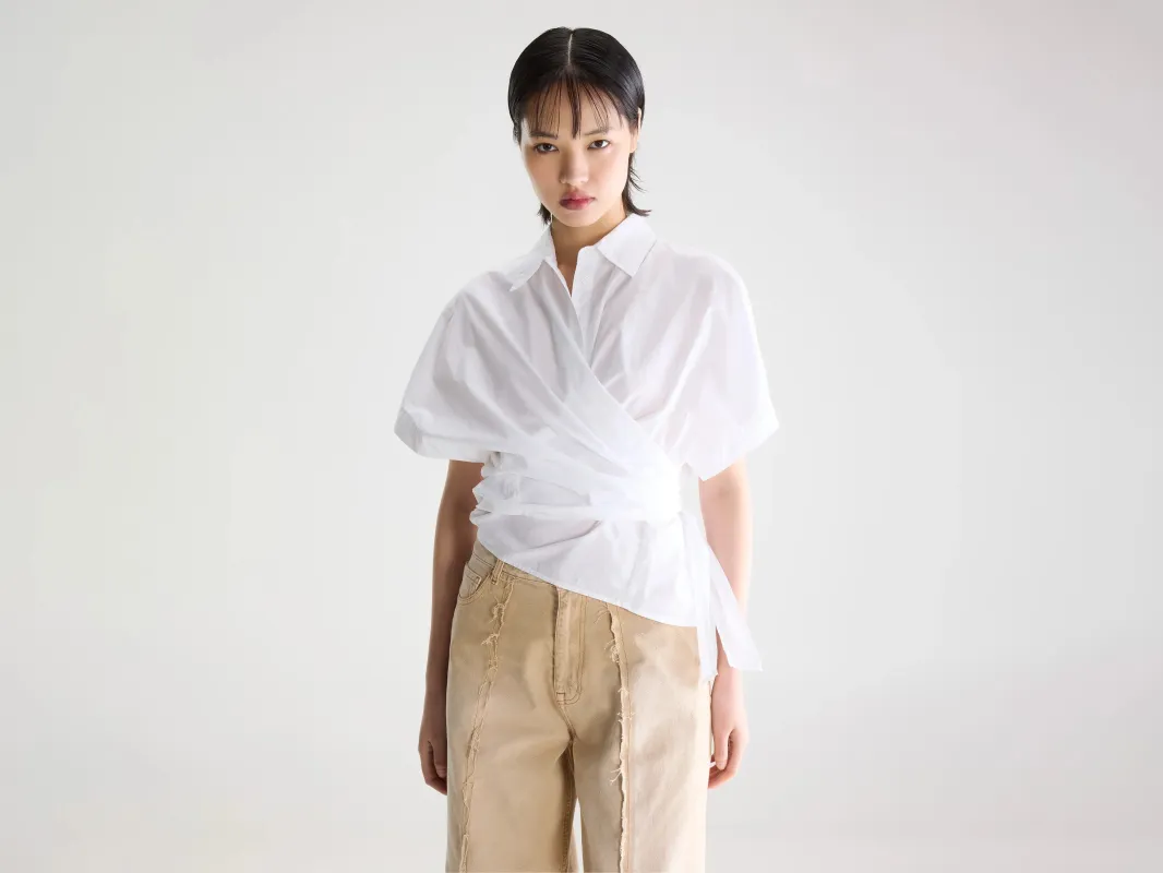 Coral tie-up blouse (261 / W / WHITE) sold by Bellerose