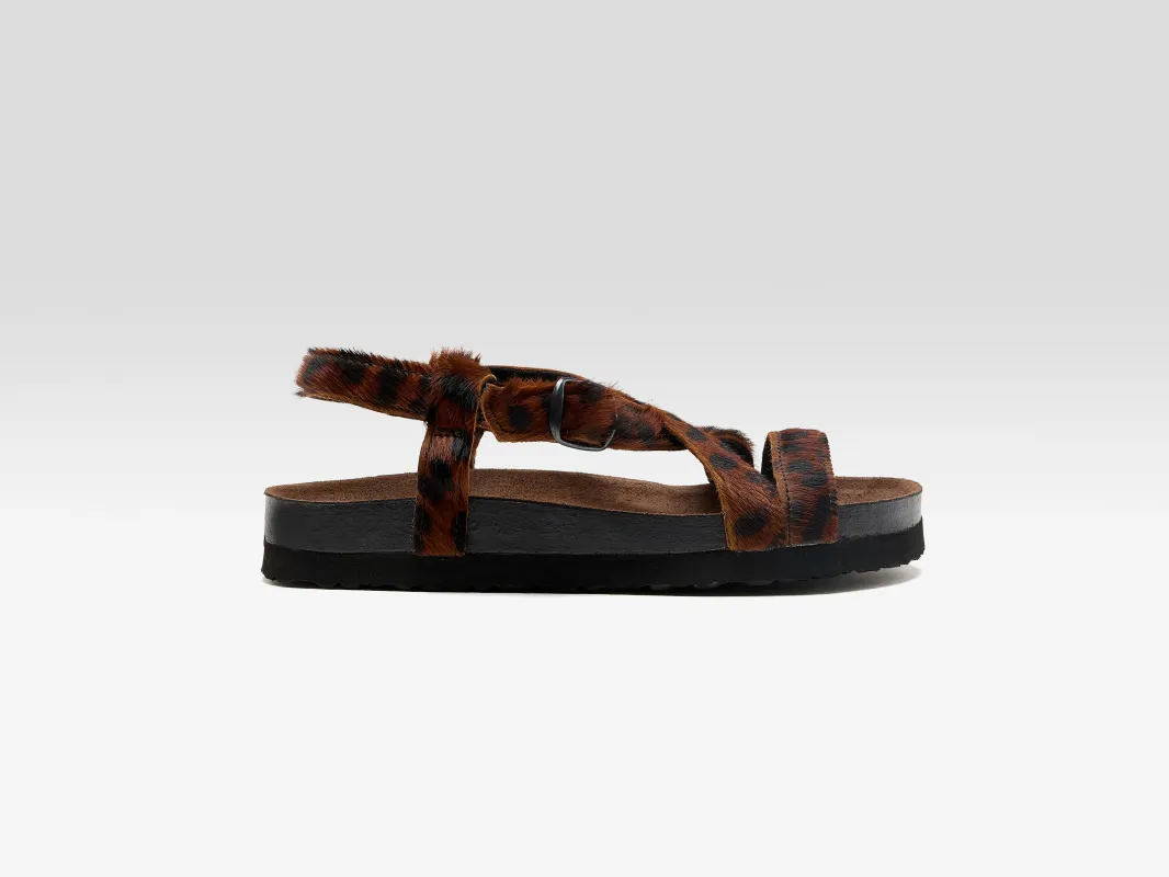 Cheetah Ponyhair Cross Strap Sandals  (261 / W / BROWN) sold by Bellerose