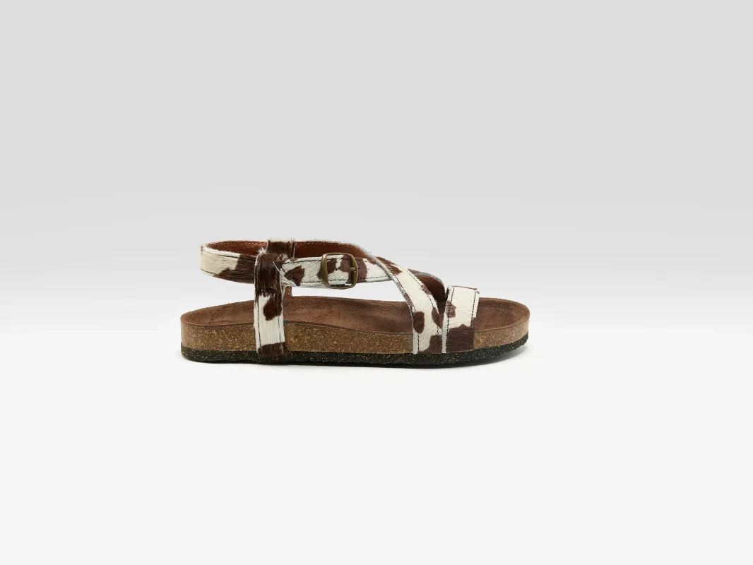 Cowprint Ponyhair Cross Strap Sandals  (261 / W / WHITE) sold by Bellerose