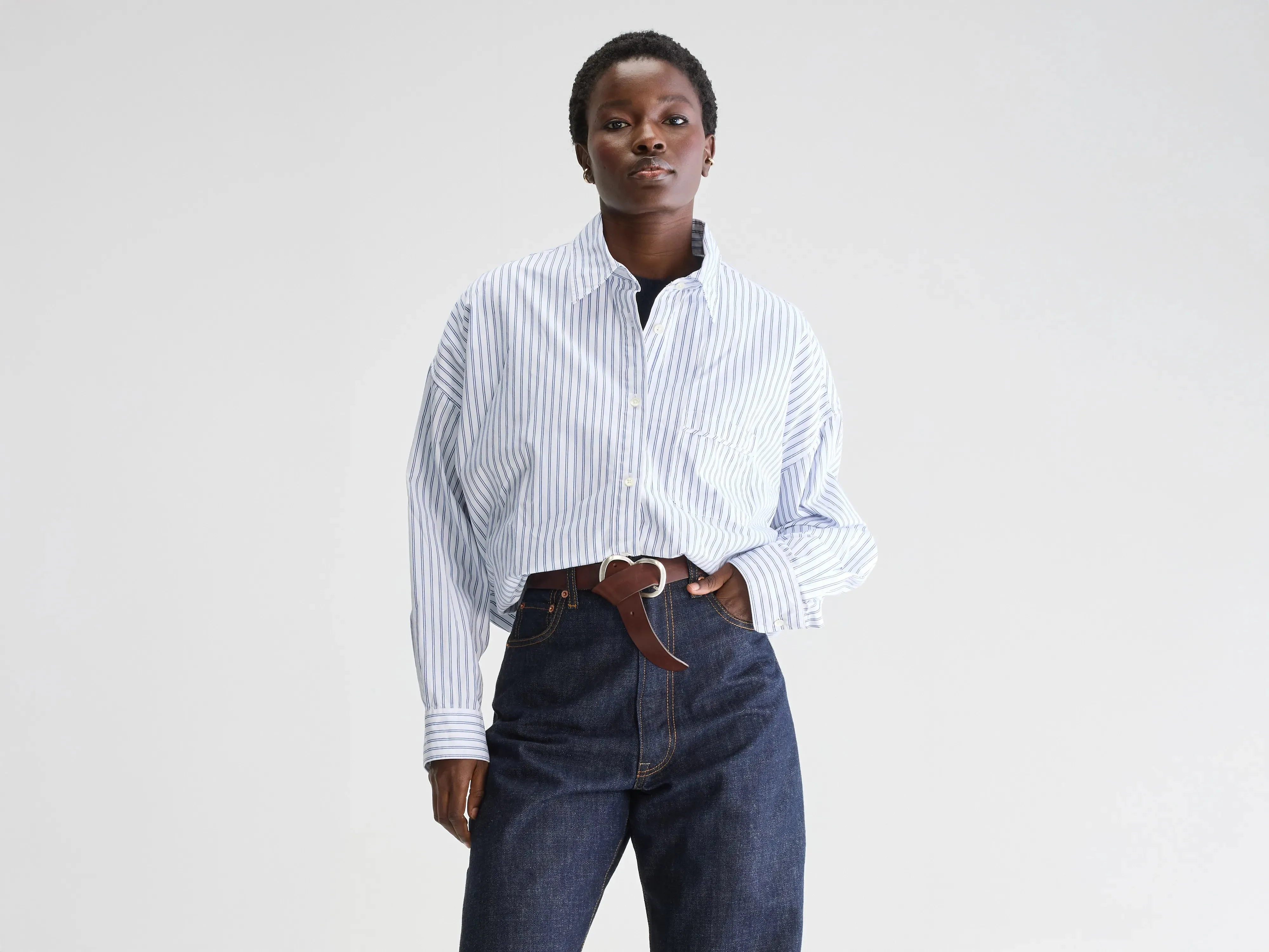 Graham cropped poplin shirt (251 / W / STRIPE P) sold by Bellerose