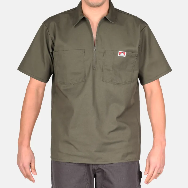 Short Sleeve Solid 1/2 Zip Shirt - Olive Drab sold by Ben Davis