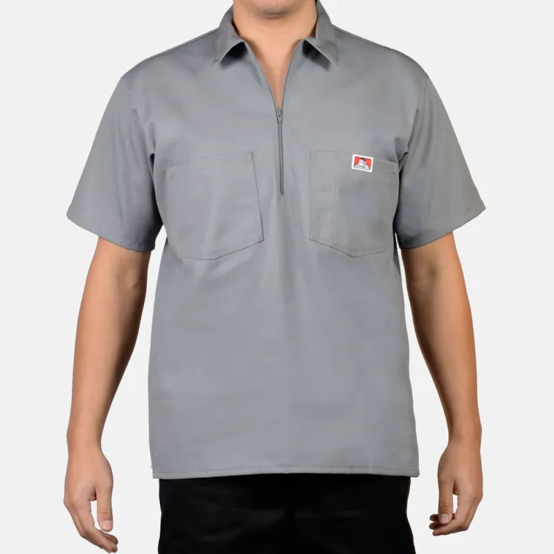 Short Sleeve Solid 1/2 Zip Shirt - Light Grey sold by Ben Davis