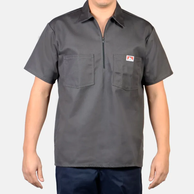 Short Sleeve Solid 1/2 Zip Shirt - Charcoal sold by Ben Davis