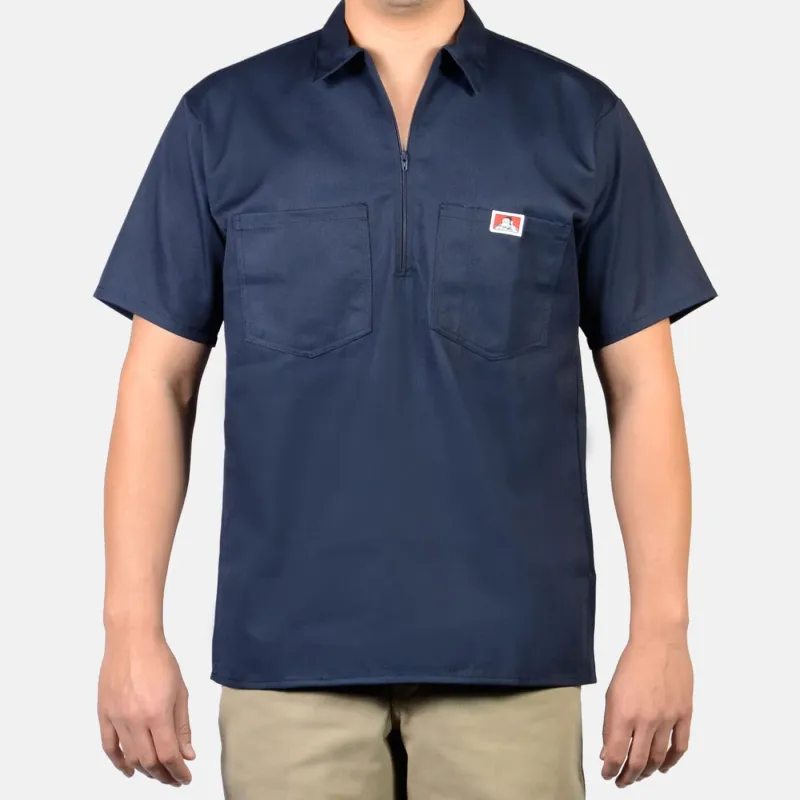 Short Sleeve Solid 1/2 Zip Shirt - Navy sold by Ben Davis