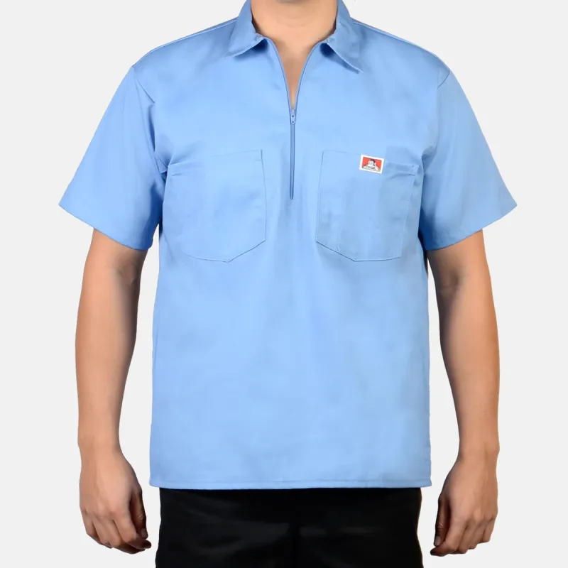 Short Sleeve Solid 1/2 Zip Shirt - Light Blue sold by Ben Davis