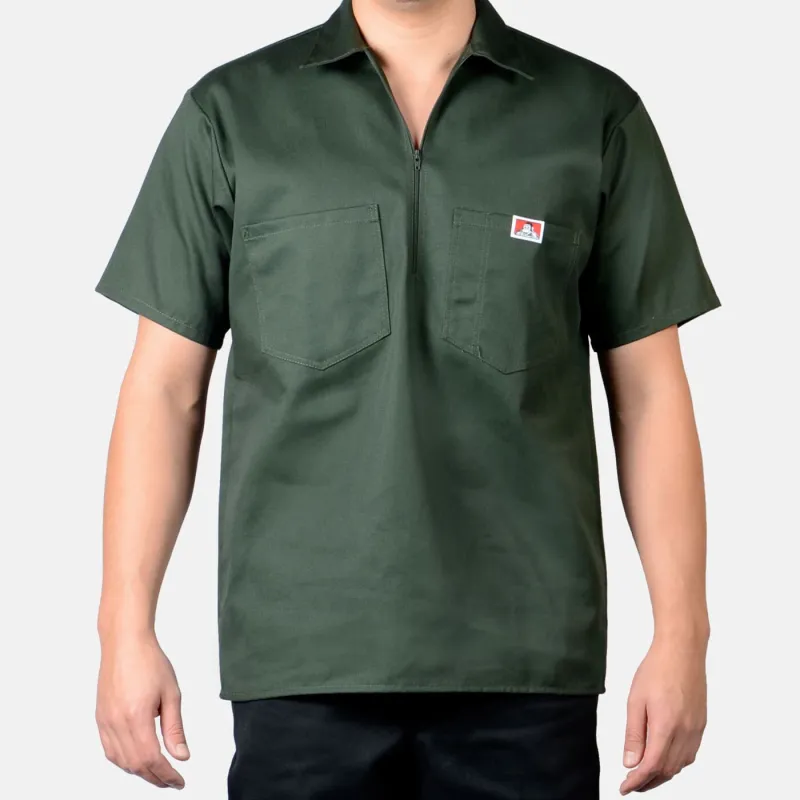 Short Sleeve Solid 1/2 Zip Shirt - Olive sold by Ben Davis