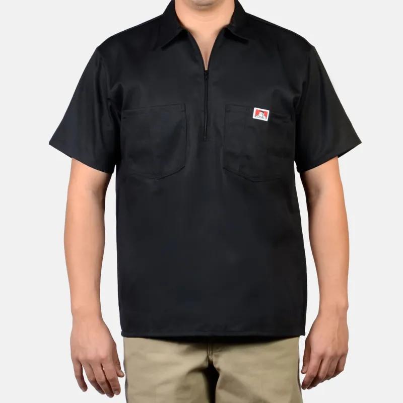 Short Sleeve Solid 1/2 Zip Shirt - Black sold by Ben Davis