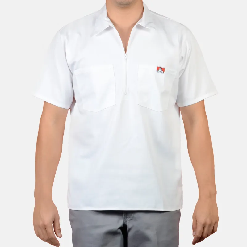 Short Sleeve Solid 1/2 Zip Shirt - White sold by Ben Davis