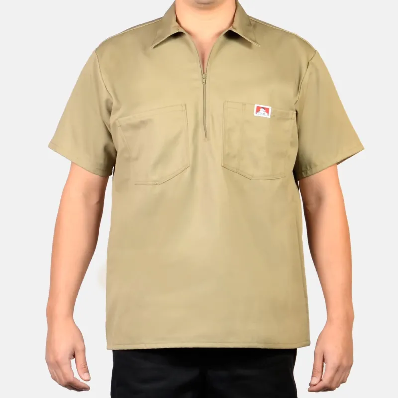 Short Sleeve Solid 1/2 Zip Shirt - Khaki sold by Ben Davis