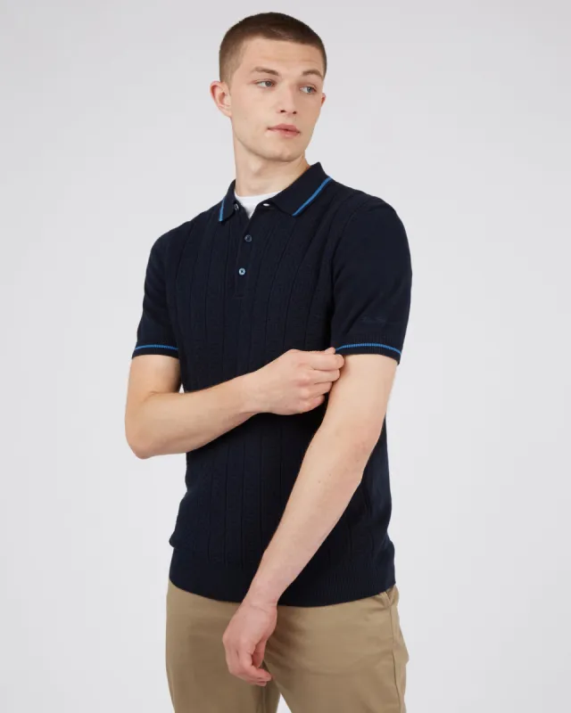Short-Sleeve Textured-Front Knit Polo - Dark Navy sold by Ben Sherman