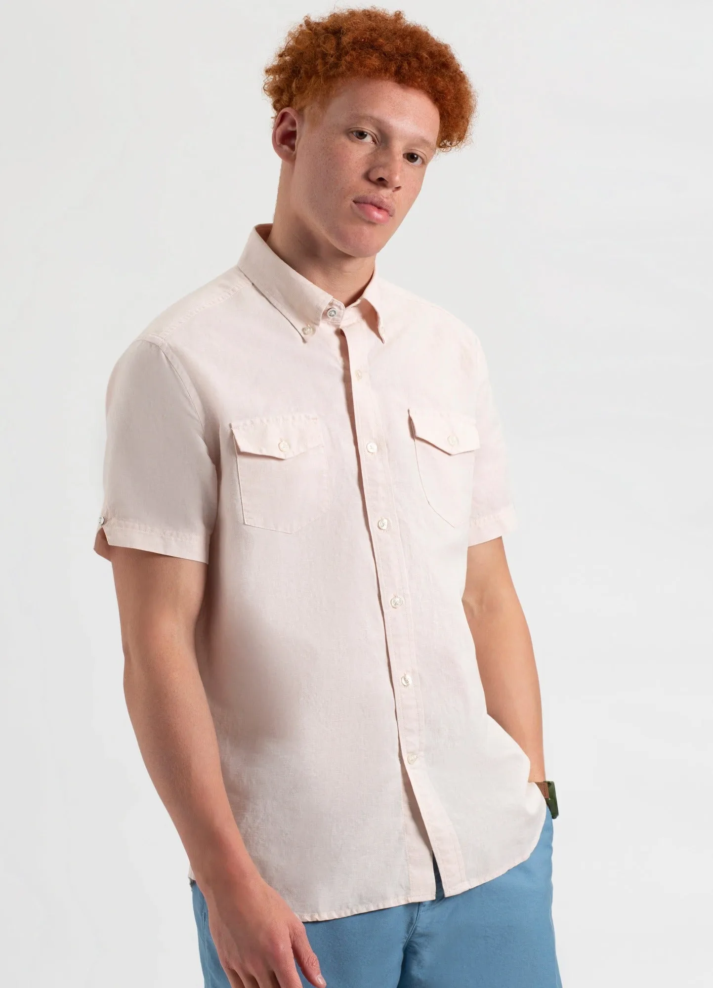 Garment Dye Linen Shirt - Light Pink sold by Ben Sherman