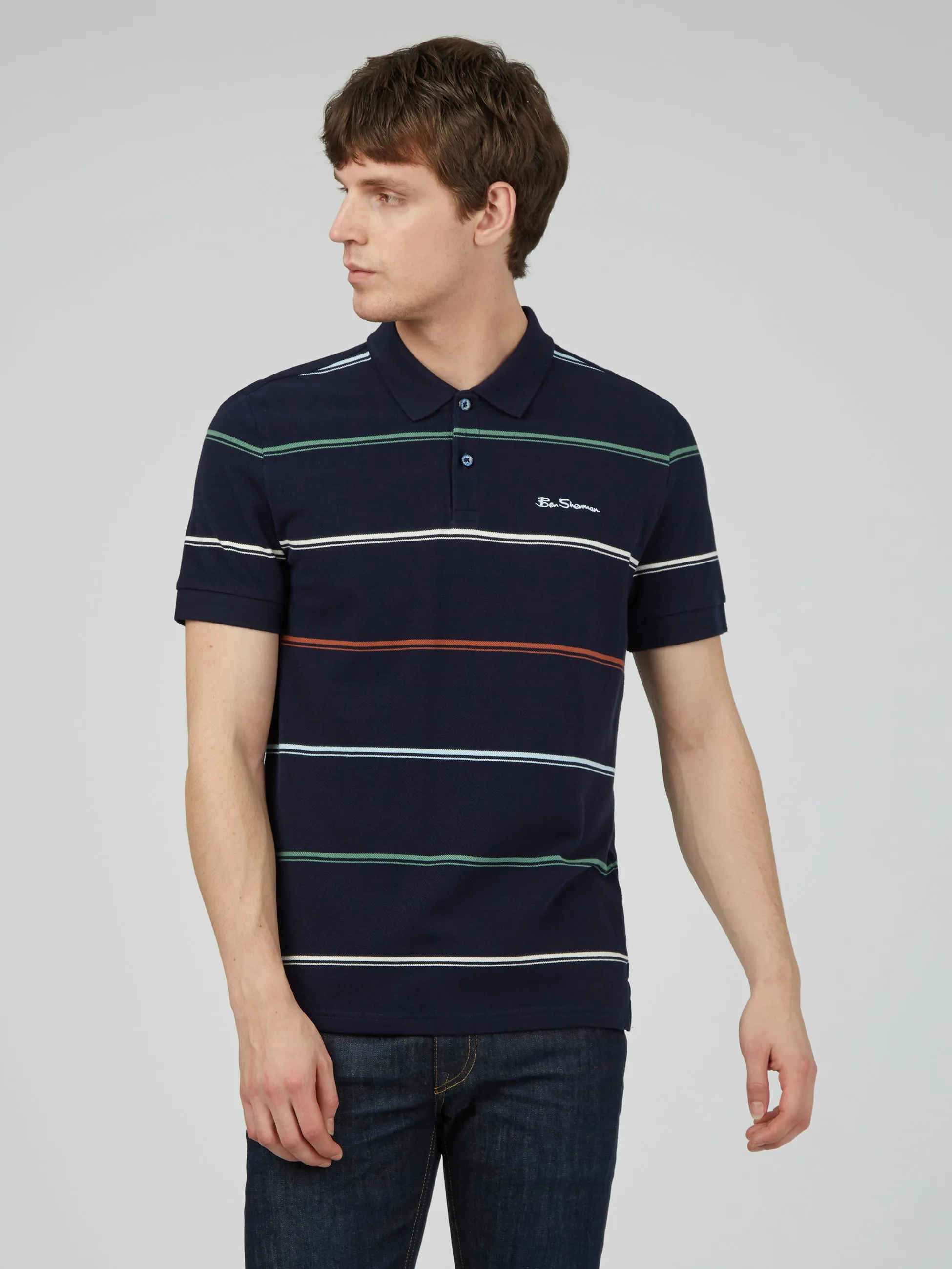 Fine Stripe Jersey Polo - Marine sold by Ben Sherman