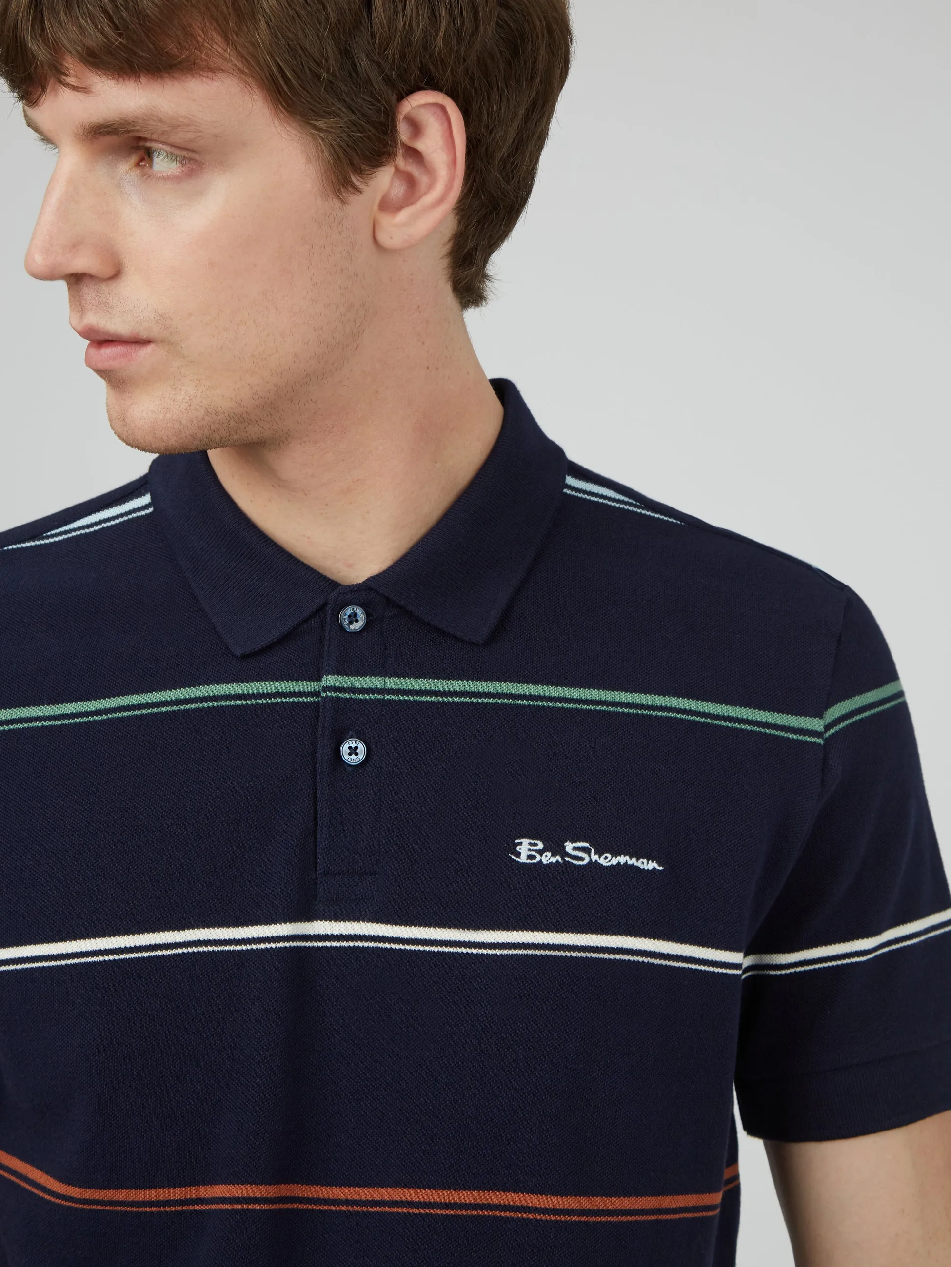 Fine Stripe Jersey Polo - Marine sold by Ben Sherman product image thumbnail 2