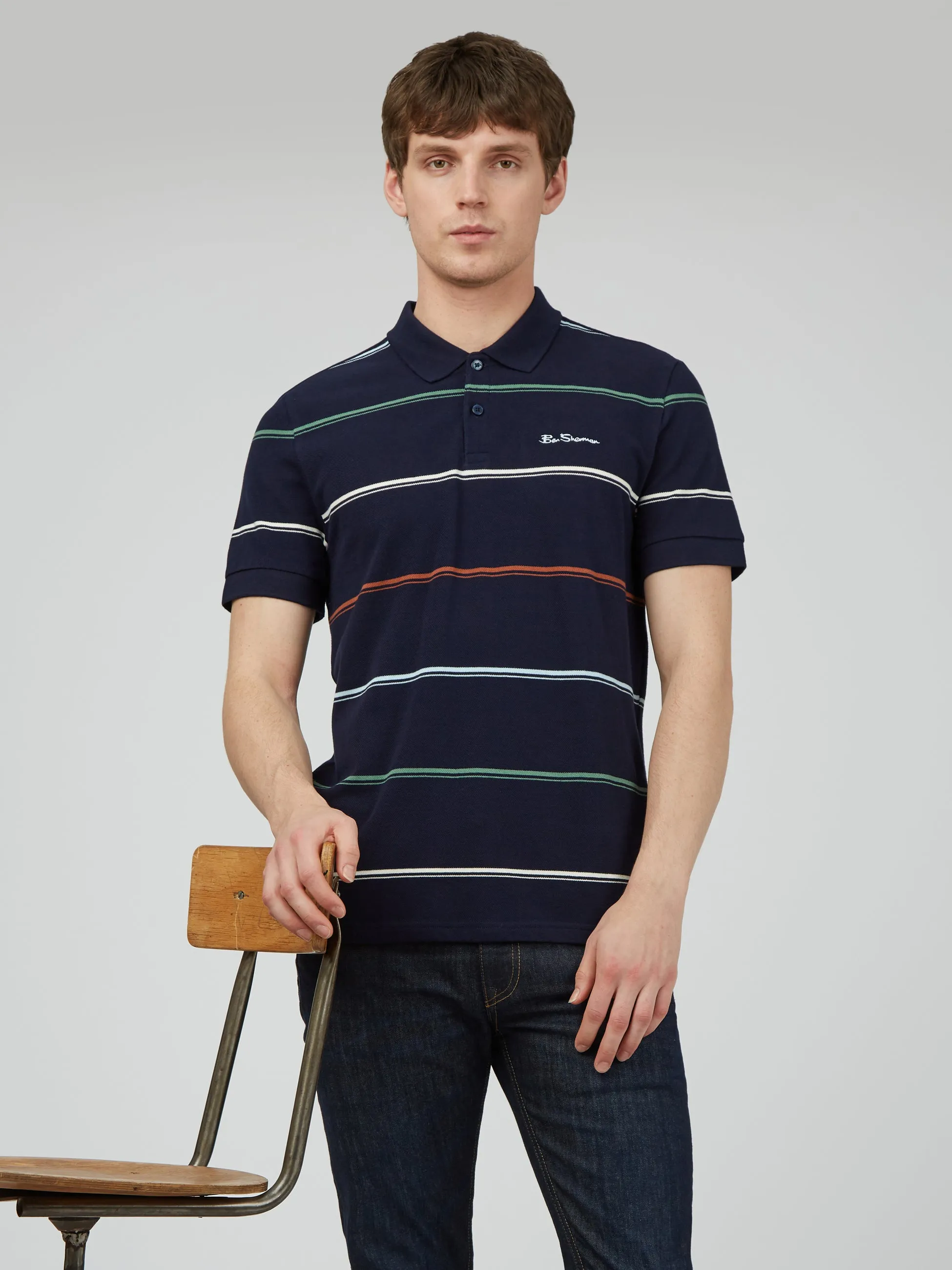 Fine Stripe Jersey Polo - Marine sold by Ben Sherman product image thumbnail 3