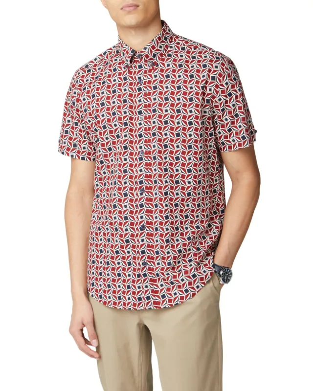 Short-Sleeve Retro Geo Shirt - Red sold by Ben Sherman