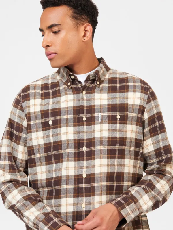 Brushed Plain Check Shirt - Chocolate sold by Ben Sherman