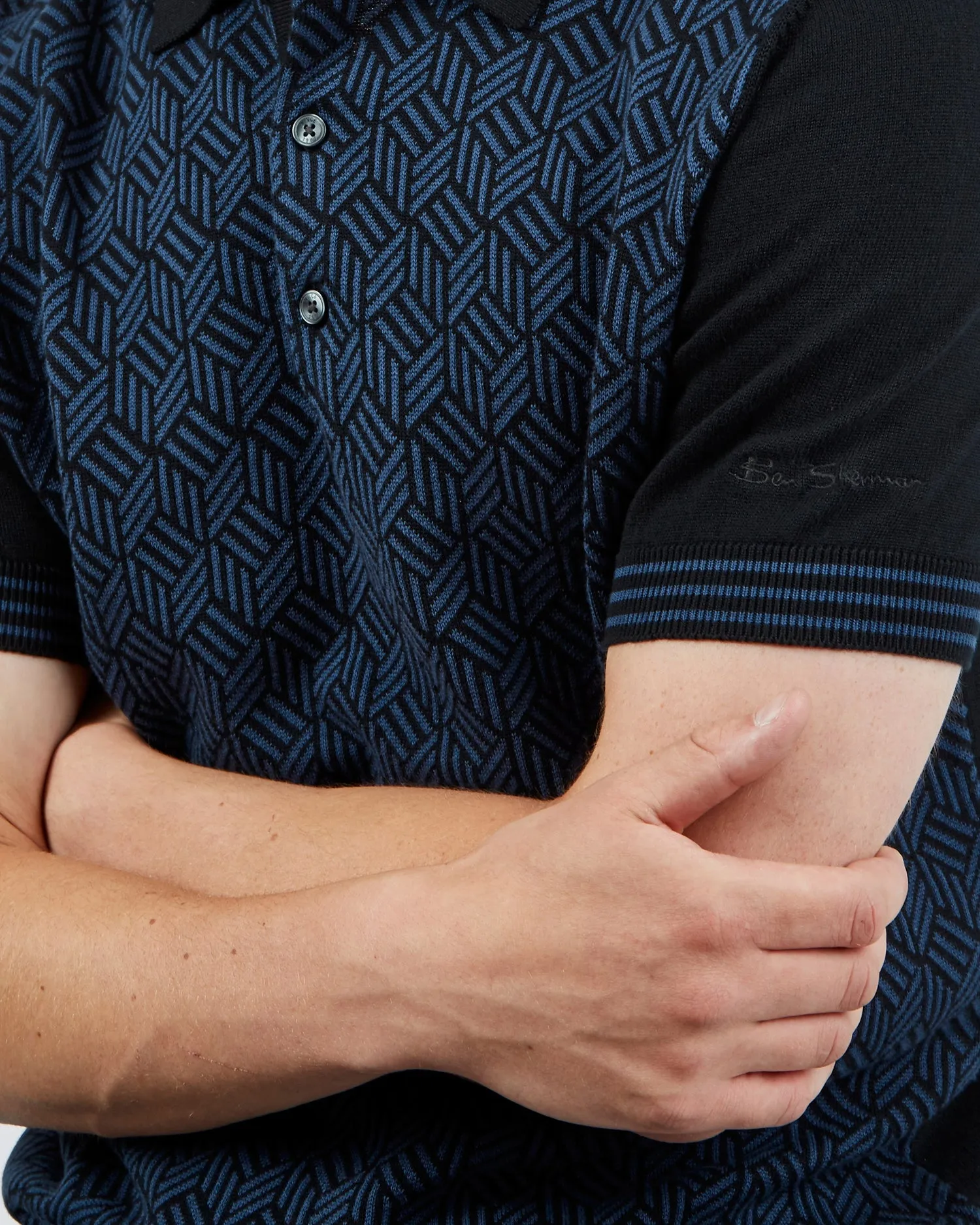 Short-Sleeve Jacquard Striped Polo - Black sold by Ben Sherman product image thumbnail 4