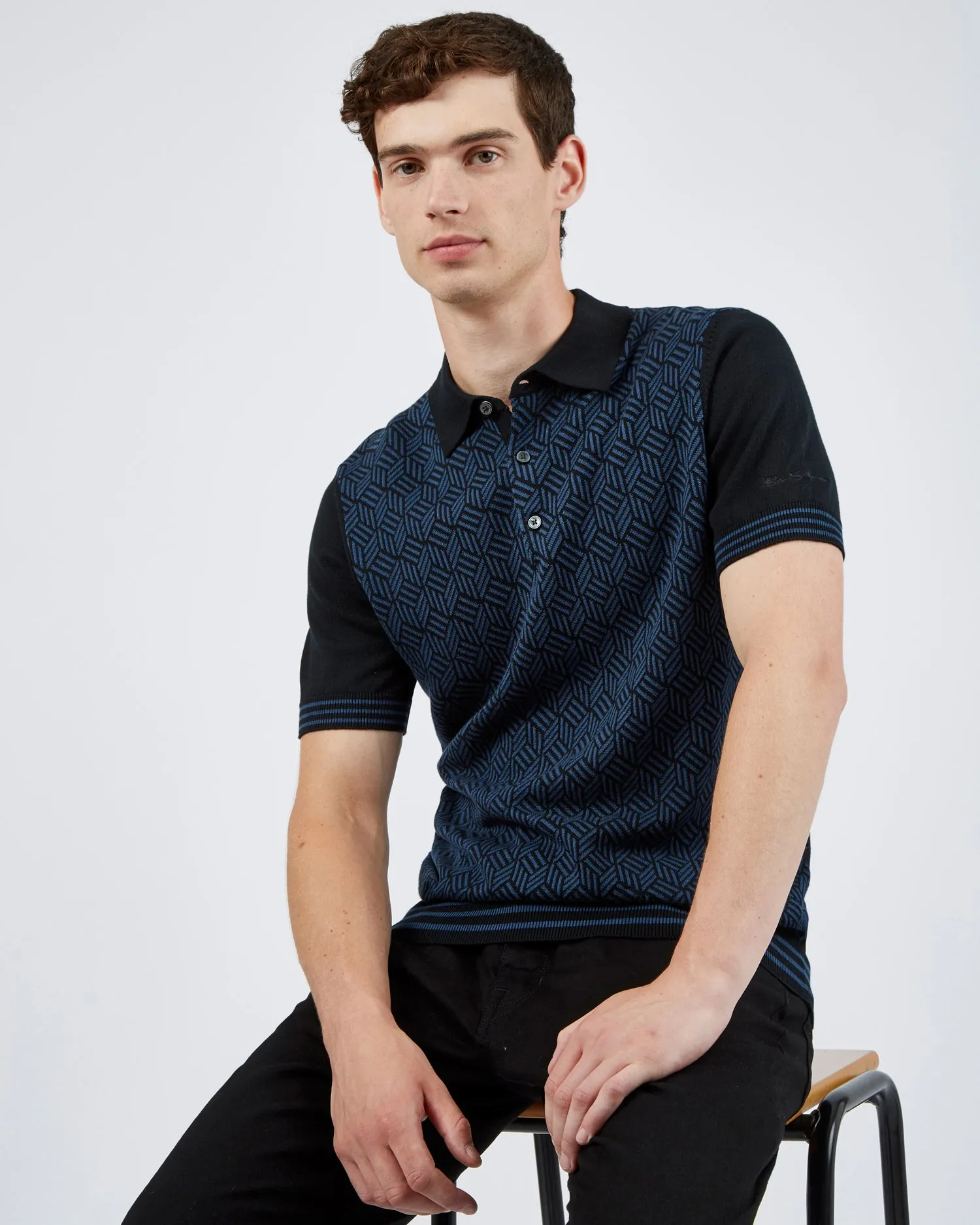 Short-Sleeve Jacquard Striped Polo - Black sold by Ben Sherman product image thumbnail 5