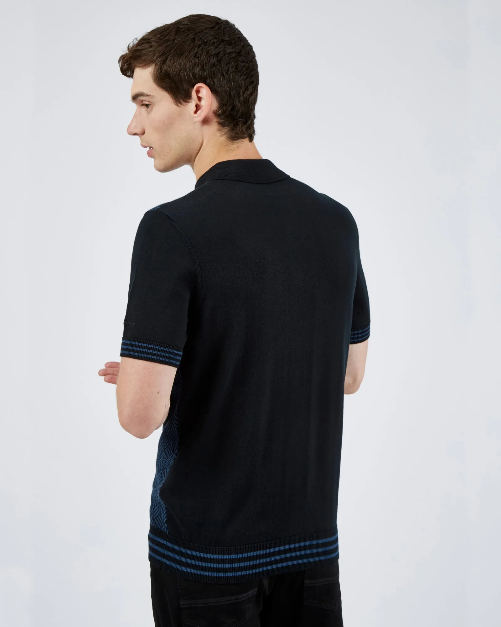Short-Sleeve Jacquard Striped Polo - Black sold by Ben Sherman product image thumbnail 3