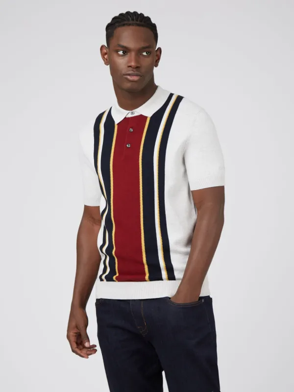 Iconic Vertical Textured Stripe Mod Knit Polo - Ivory sold by Ben Sherman