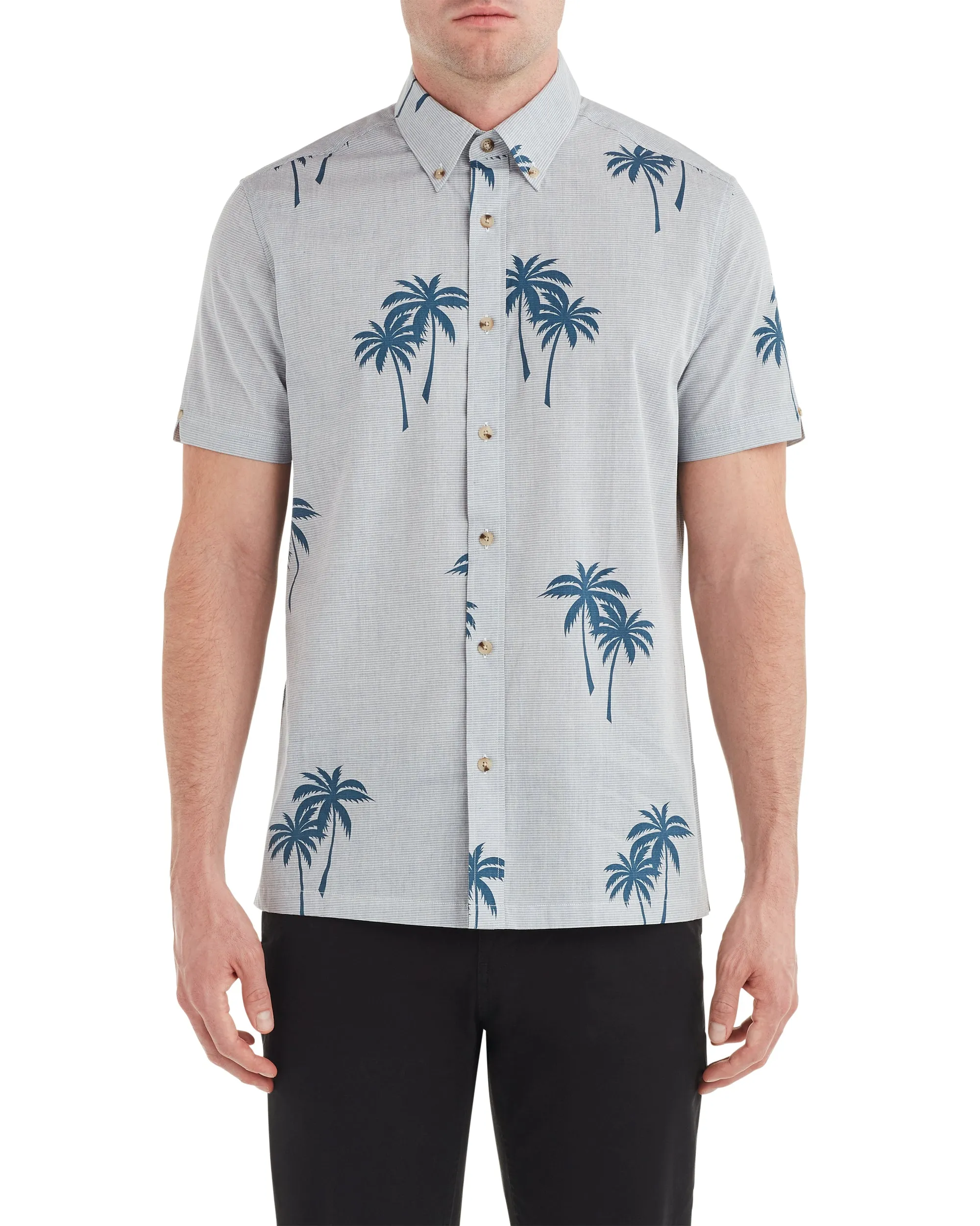 Short-Sleeve Palm Print Shirt - Dark Blue sold by Ben Sherman