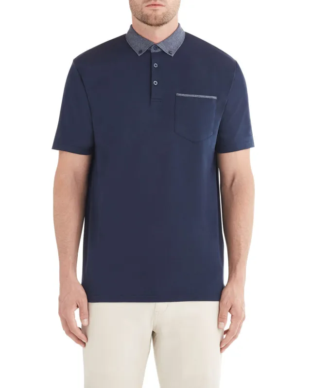 X Print Woven Collar Polo Shirt - Navy sold by Ben Sherman