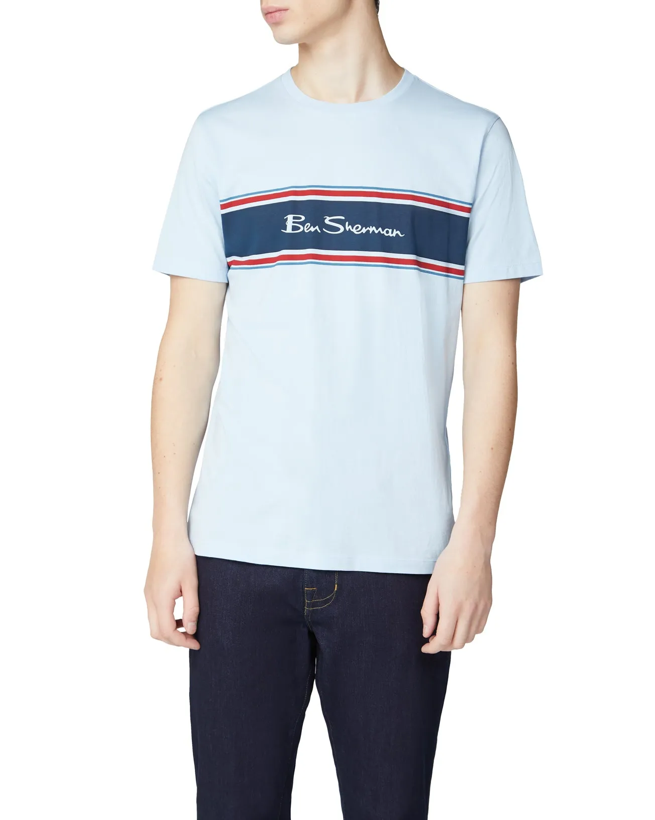 Chest Stripe Logo Print Tee - Sky sold by Ben Sherman