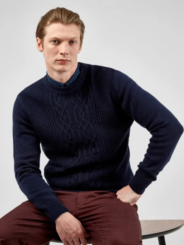 Cable-Knit Crewneck Sweater - Marine sold by Ben Sherman