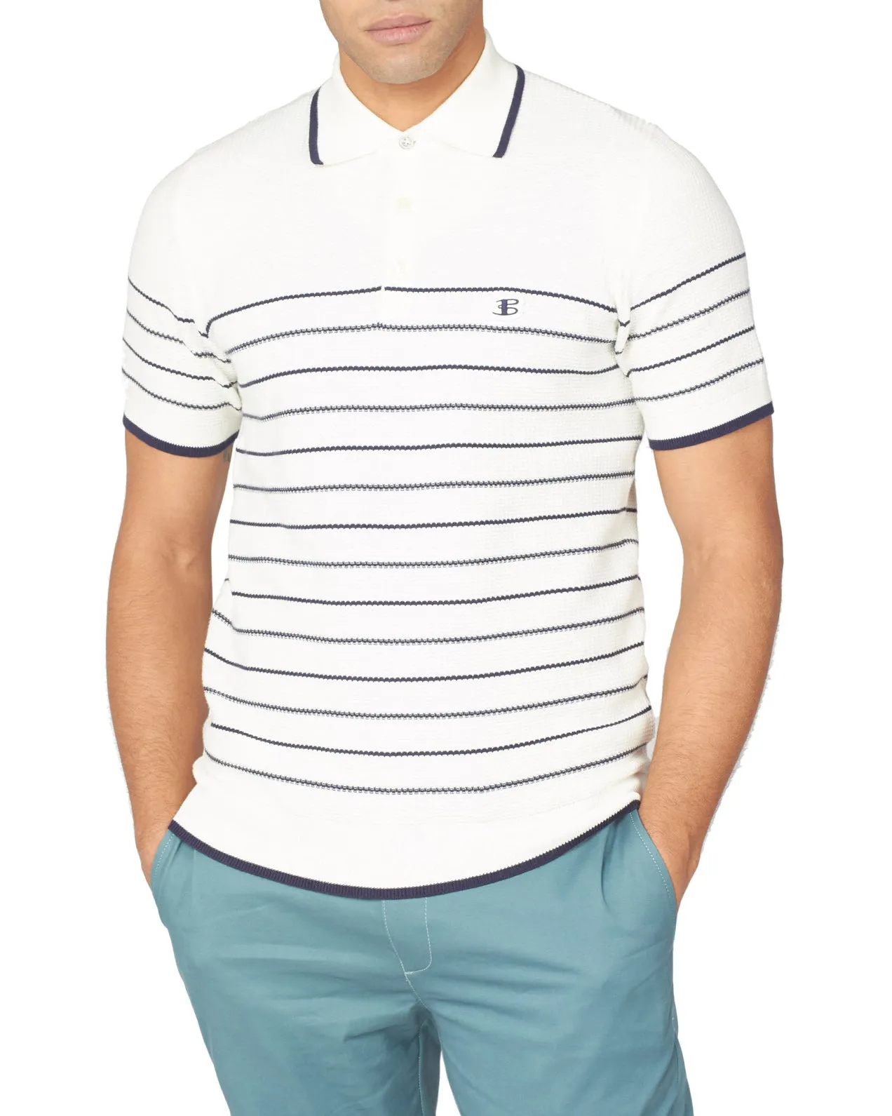 B by Ben Sherman Textured Stripe Polo - Ivory sold by Ben Sherman