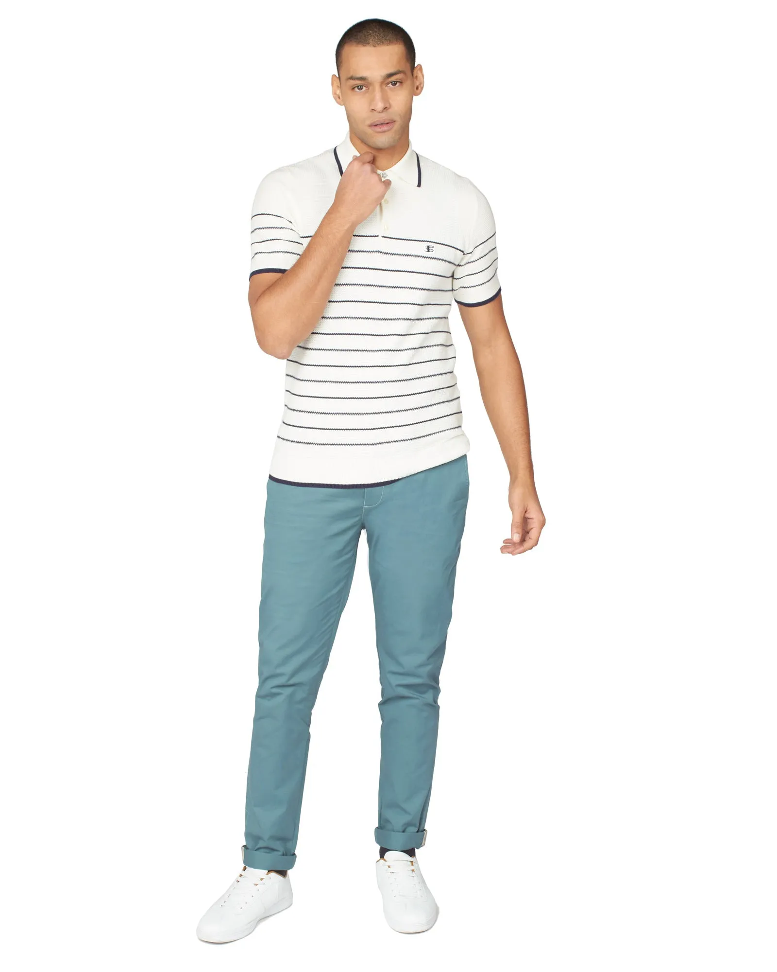 B by Ben Sherman Textured Stripe Polo - Ivory sold by Ben Sherman product image thumbnail 4