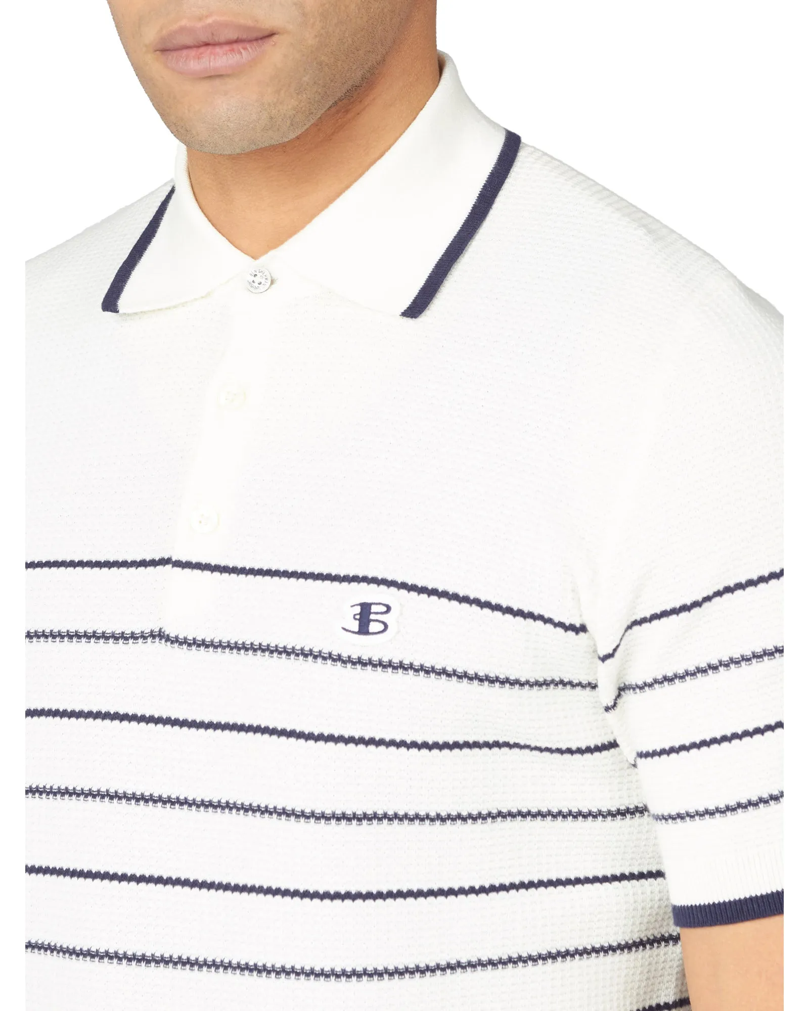 B by Ben Sherman Textured Stripe Polo - Ivory sold by Ben Sherman product image thumbnail 3