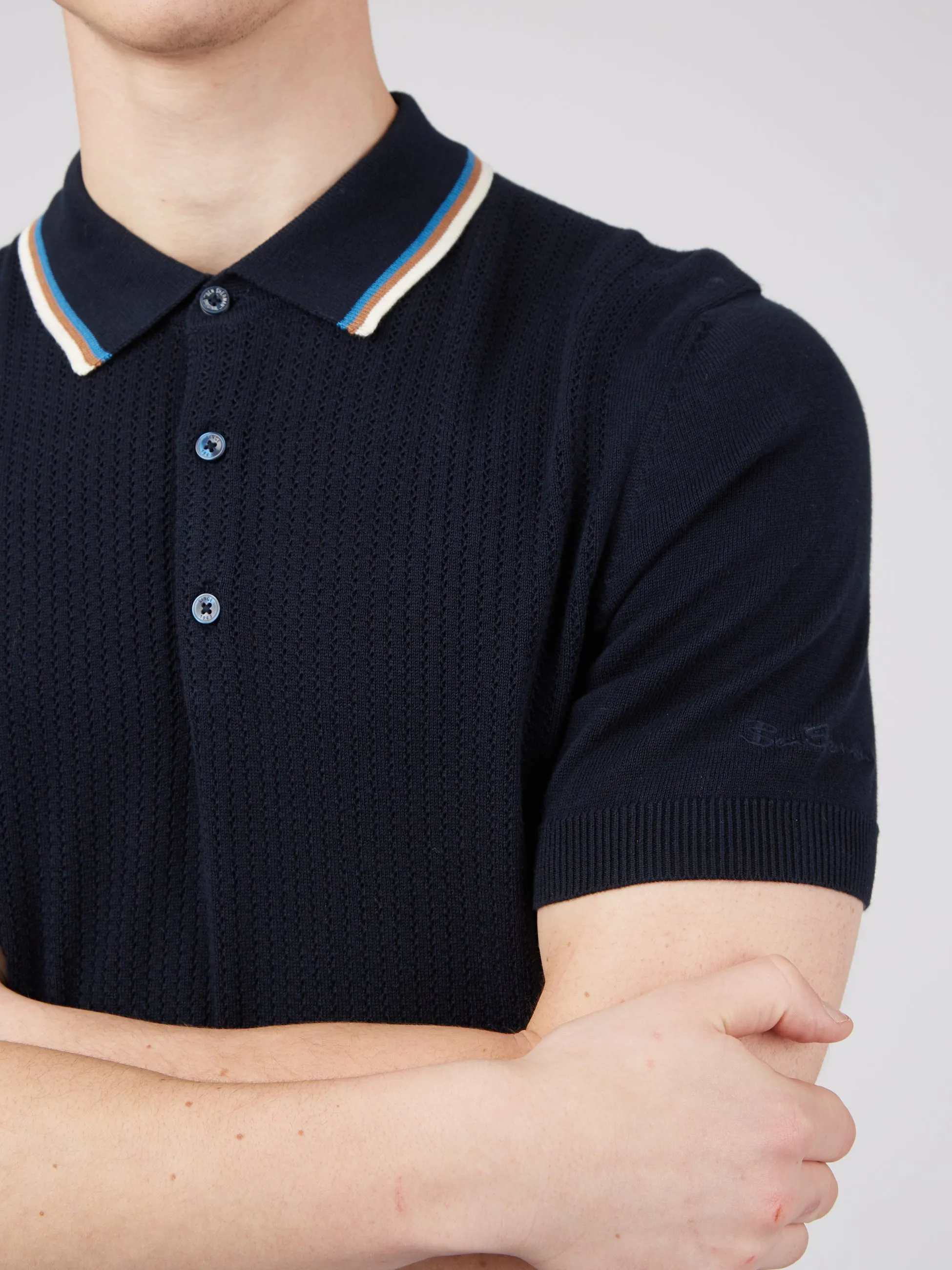 Textured Lightweight Knit Polo - Dark Navy sold by Ben Sherman product image thumbnail 4