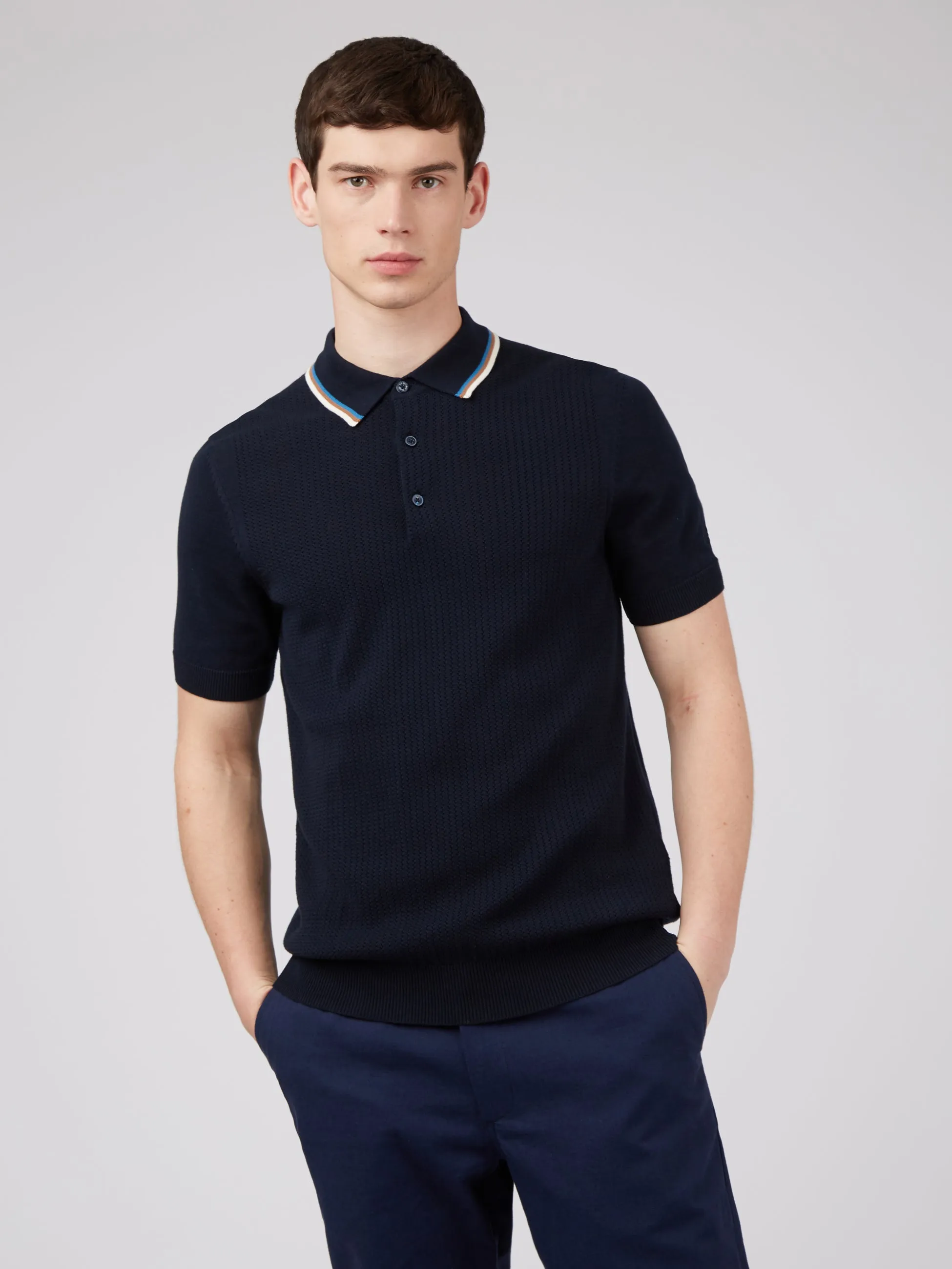 Textured Lightweight Knit Polo - Dark Navy sold by Ben Sherman