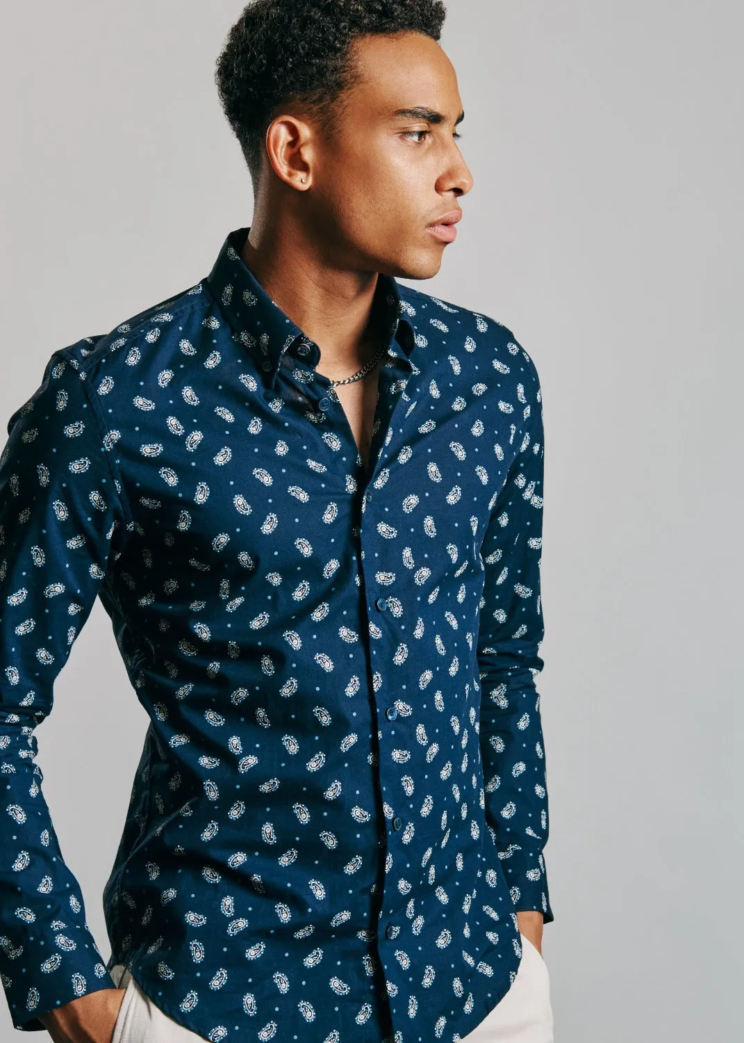 Micro Paisley Print Shirt - Dark Navy sold by Ben Sherman