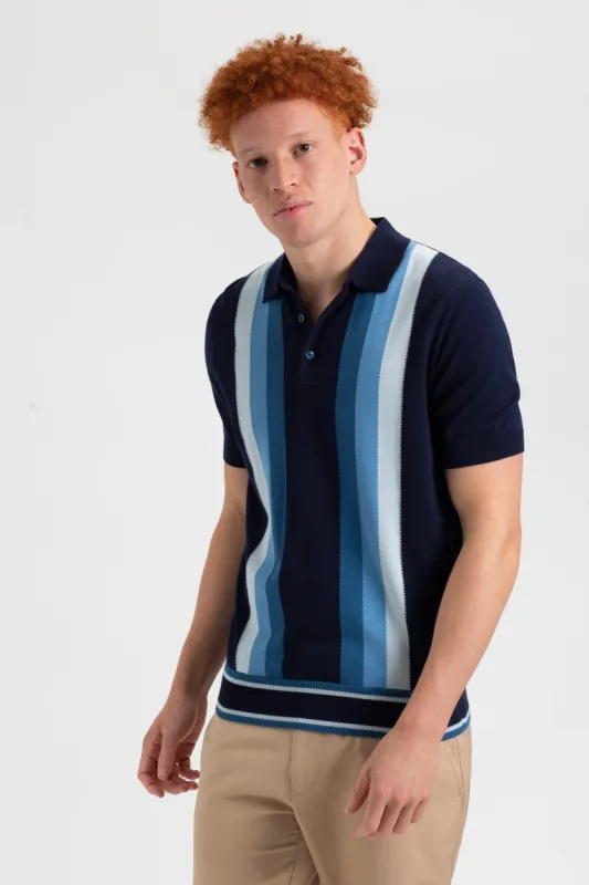 Iconic Gradient Vertical Stripe Mod Knit Polo made by Ben Sherman