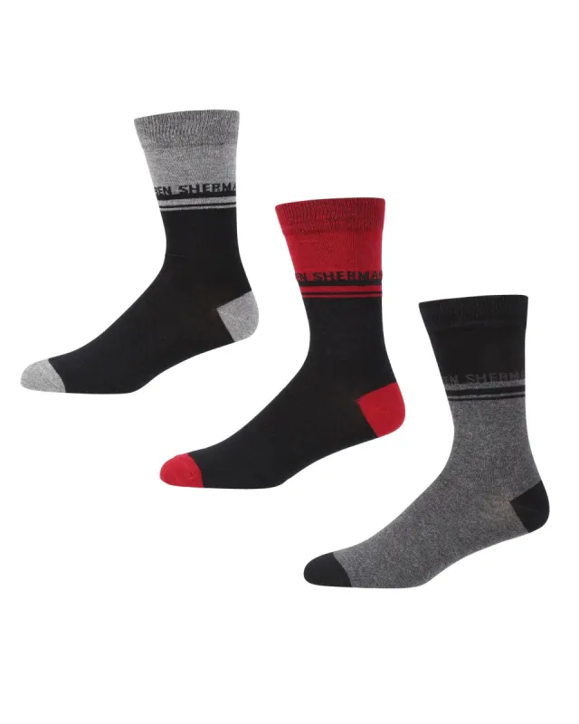 Blood Royal Men's 3-Pack Socks - Black/Grey Marl/Wine sold by Ben Sherman