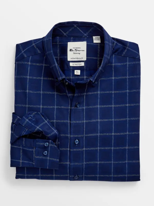 Dobby Windowpane Skinny Fit Dress Shirt - Navy sold by Ben Sherman