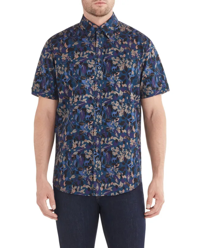 Short-Sleeve Foliage Camo Print Shirt - Indigo made by Ben Sherman