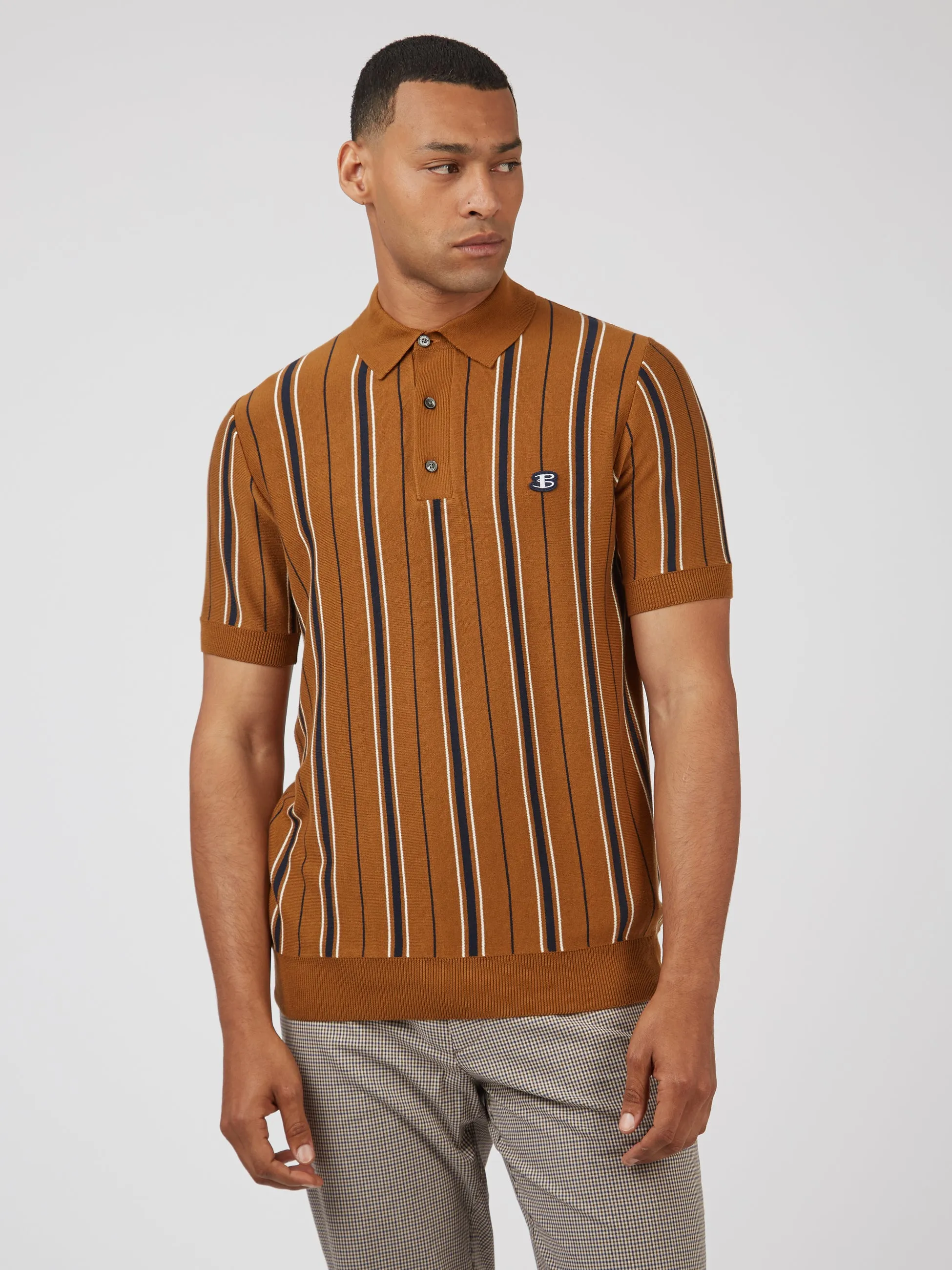 B by Ben Sherman Striped Knit Polo - Ginger sold by Ben Sherman product image thumbnail 3