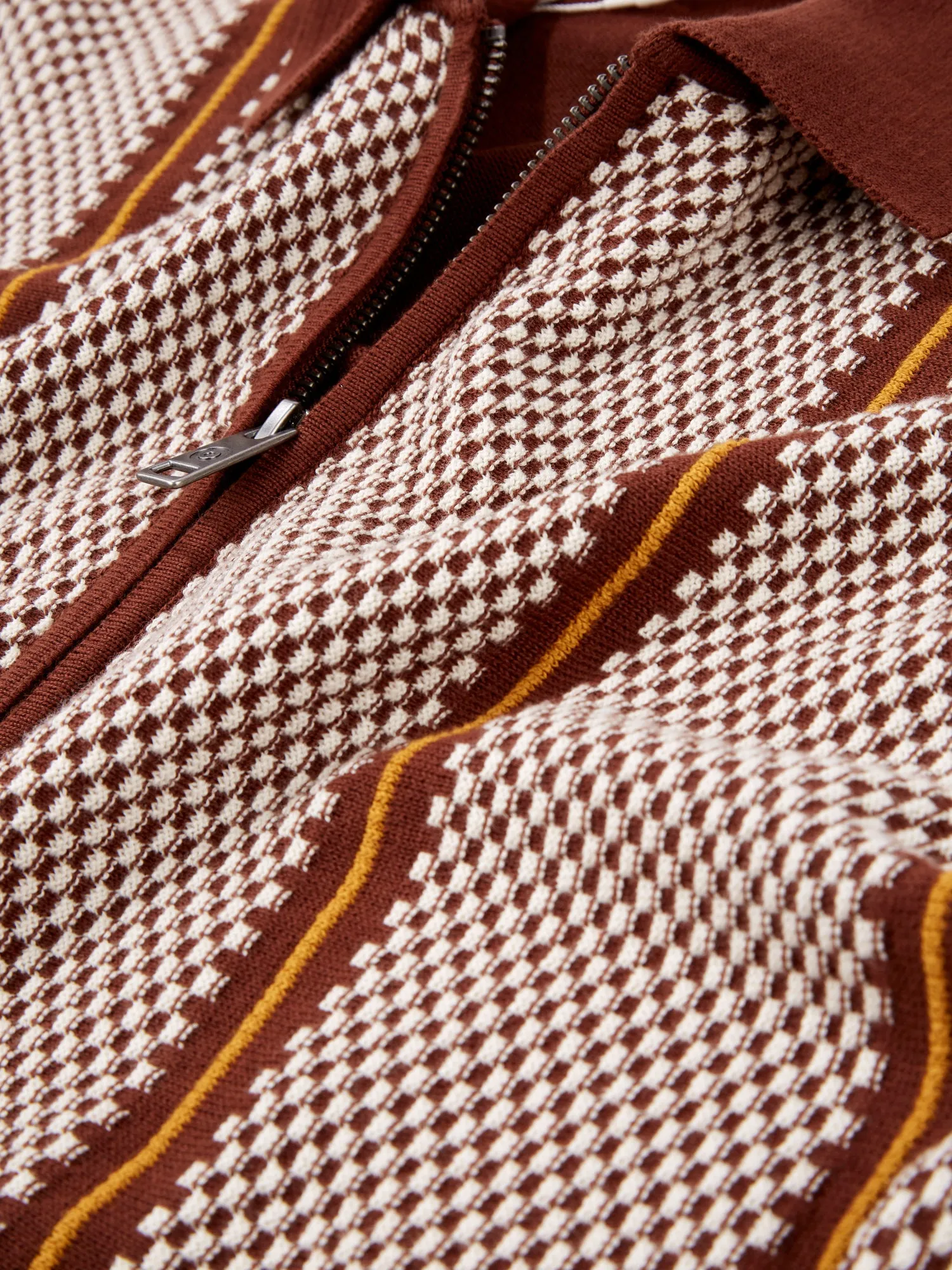 Short-Sleeve Jacquard Zip-Through Knit Polo - Coffee sold by Ben Sherman product image thumbnail 4