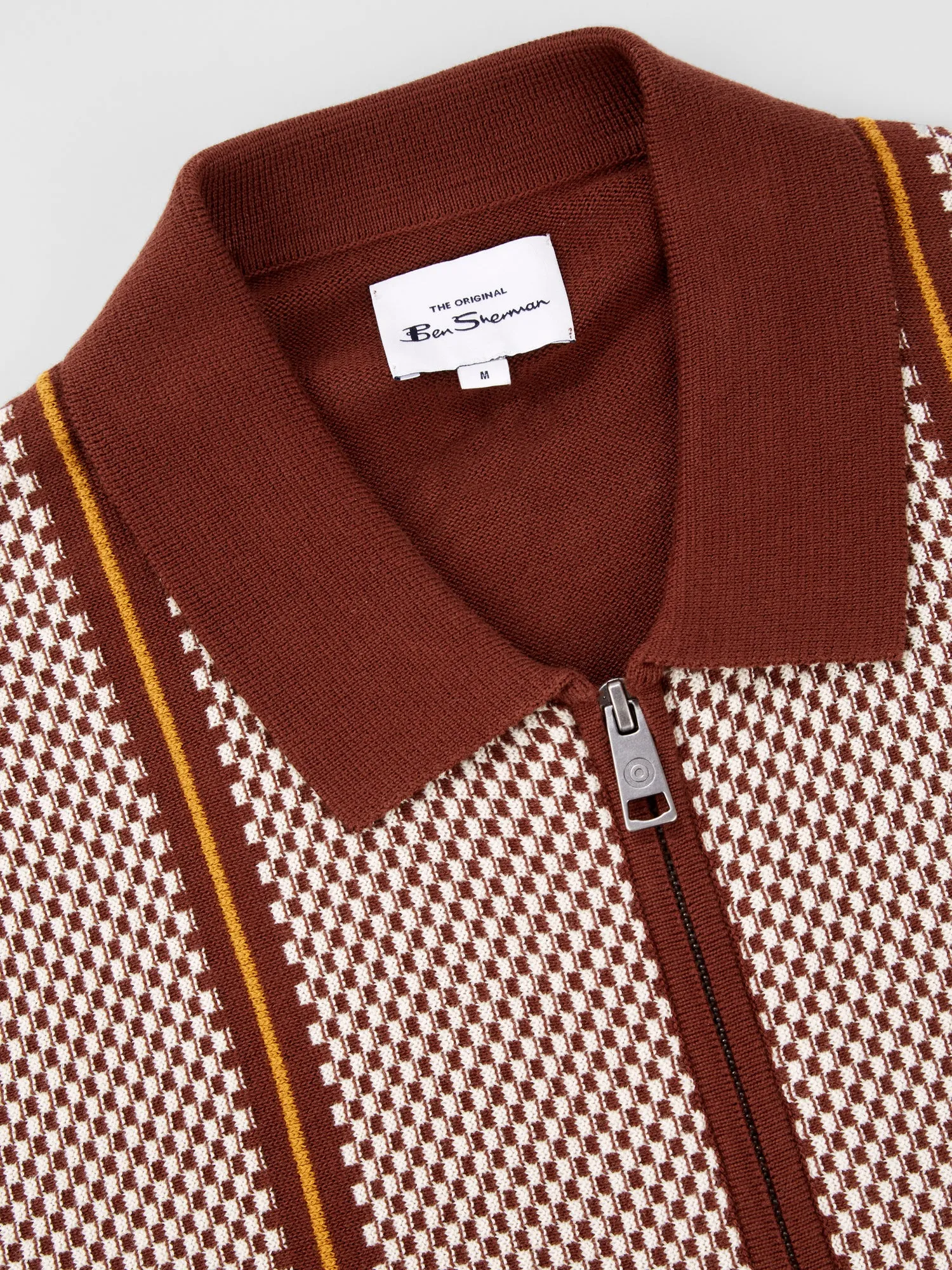 Short-Sleeve Jacquard Zip-Through Knit Polo - Coffee sold by Ben Sherman product image thumbnail 3
